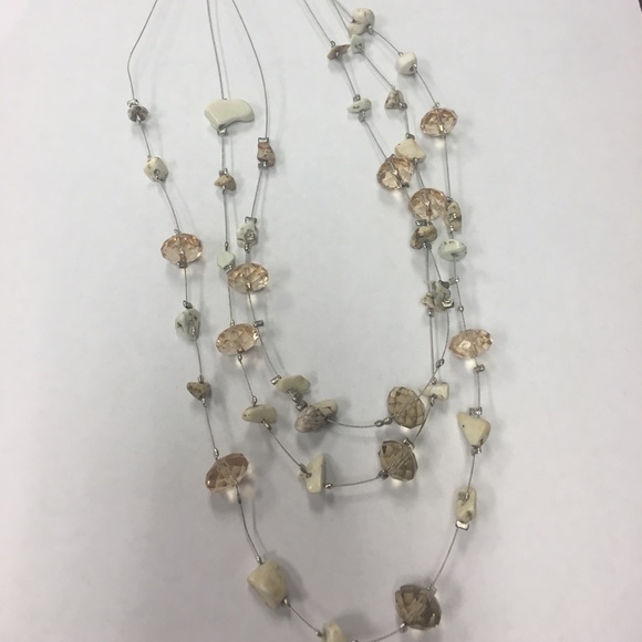 Necklace- 3 strand wire with crystal & stone. - Picture 1 of 4